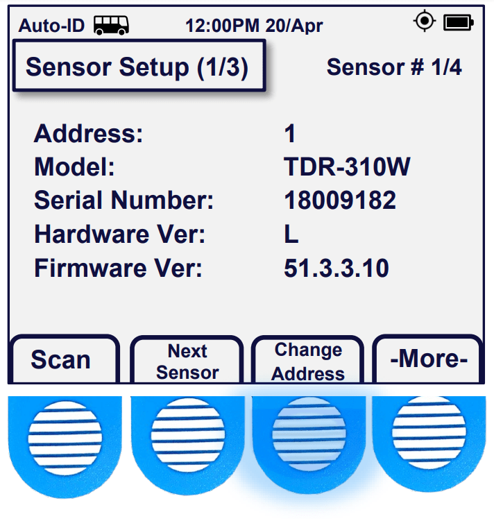 Acclima SDI-12 Sensor Reader Screen with the Change Address Button Selected