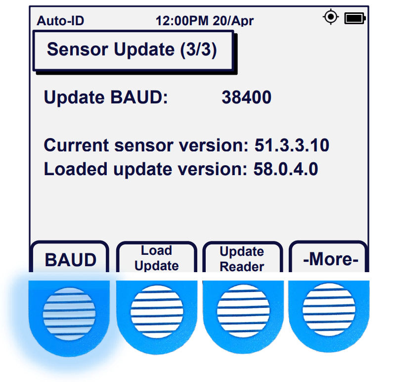 Acclima SDI-12 TDR Soil Moisture Sensor Reader Sensor Update Screen with the BAUD Button Highlighted