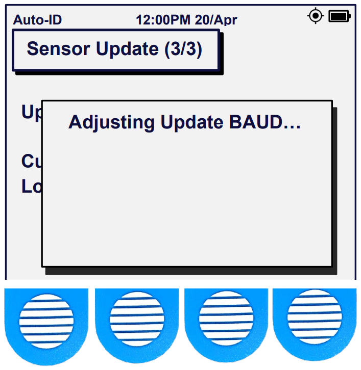 Acclima SDI-12 TDR Soil Moisture Sensor Reader Sensor Update Screen Showing "Adjusting Update BAUD..." Message