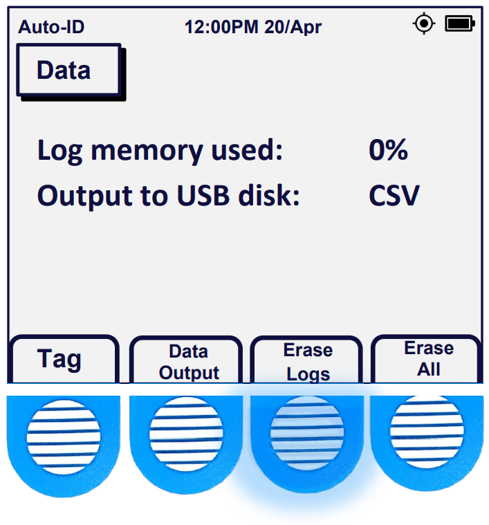 Acclima SDI-12 TDR Soil Moisture Sensor Reader Sensor Data Screen Showing Memory Usage with the Erase Logs Button Highlighted